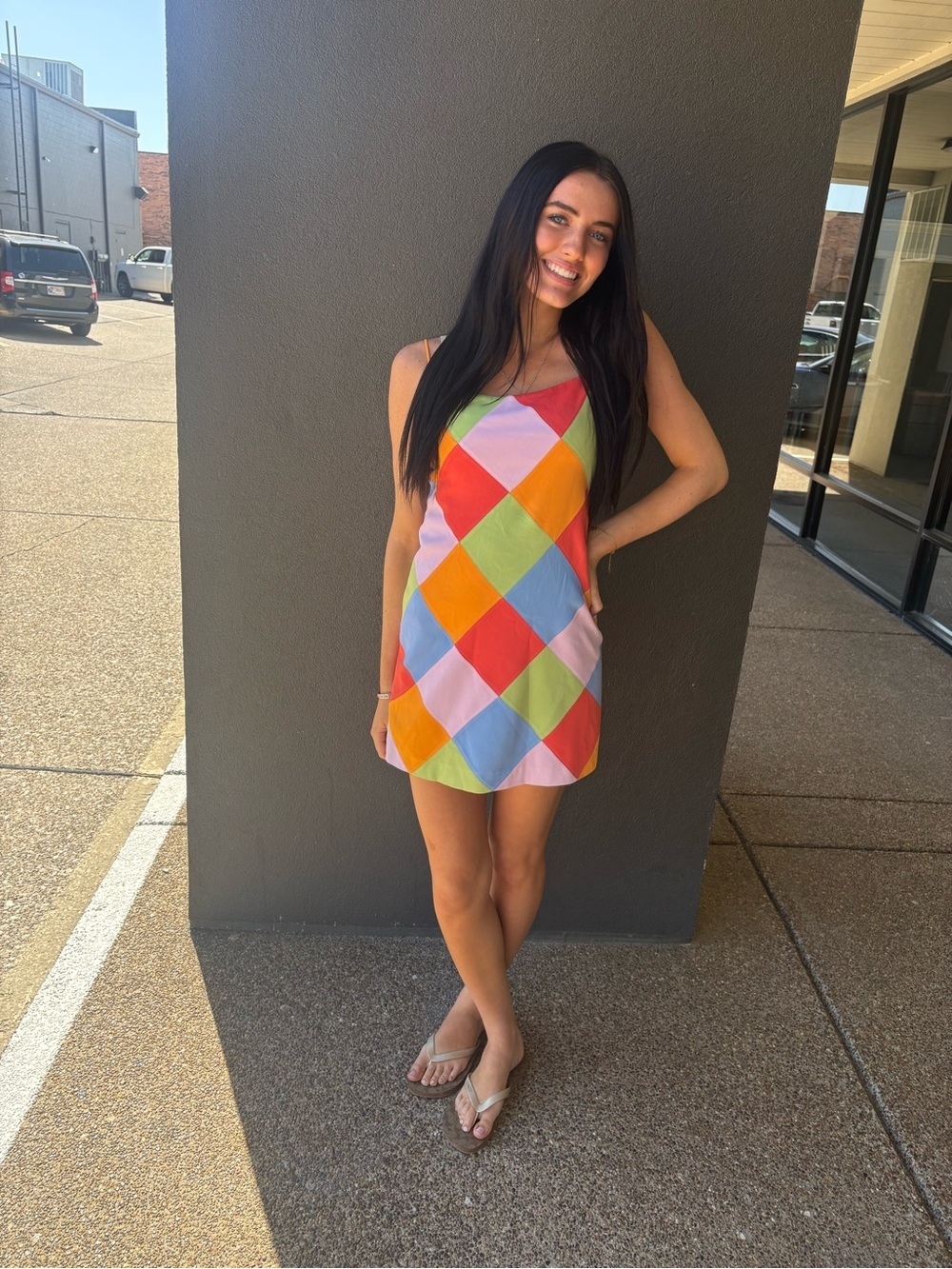 Christian Francis Roth multicolored silk harlequin mini dress from the 1990's